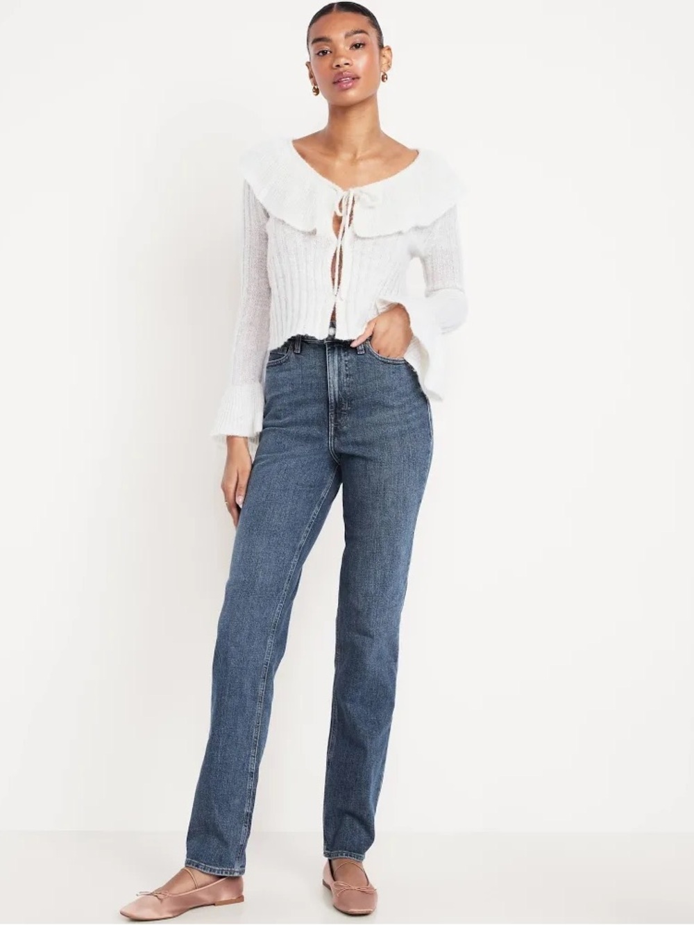 Old Navy Extra High Rise Sky-Hi Straight Leg Jeans - Dark Blue Wash